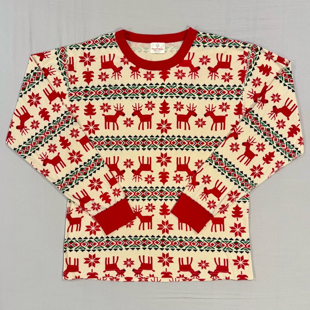 Hanna Andersson Long Johns Pajama Top Mens Large Womens Dear Deer Christmas